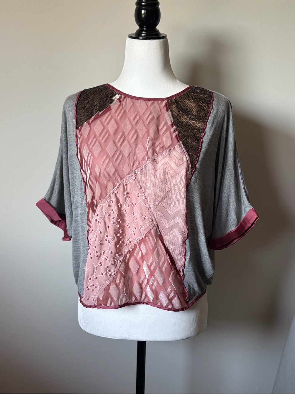 Anthropologie Velvet Patchwork Tee by Tiny -size XS (oversized) -mixed media top - Picture 4 of 16